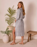 Cabana Cloud Striped Waist Tie Midi Dress