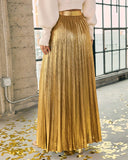 Maxeen Pleated Metallic Maxi Skirt