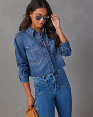 Jamie Cropped Denim Button Down Top