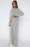 Come A Long Way Soft Lounge Ribbed Wide Leg Pants Grey Marle