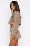 Something To Prove Cropped Denim Jacket Tan Wash