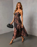 Ember Whisper Printed Fit And Flare Maxi Dress