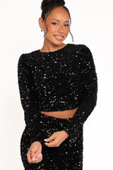 Quinne Cropped Sequin Top Black