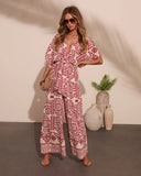 Carlea Abstract Print Waist Tie Jumpsuit