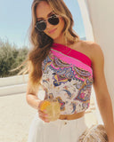 Eliose One Shoulder Paisley Print Top