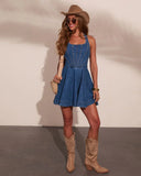 Liria Denim Fit and Flare Halter Neck Mini Dress