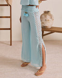 Sunlit Palm Drawstring Relaxed Eyelet Trim Pants