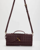 Porta Woven Leather Top Handle Clutch
