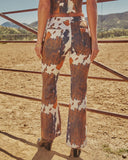 Prairie Rodeo Flare Leg Cow Print Pants