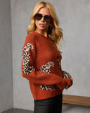 Nalie Leopard Motif Crew Neck Sweater