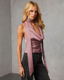Late Text Satin Neck Scarf Top