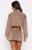 Something To Prove Cropped Denim Jacket Tan Wash