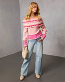 Maygen Off The Shoulder Knit Fair Isle Sweater