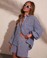 Sun Weathered Gingham Print Button Down Top