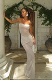 Sheer Grace Strapless Glitter Maxi Dress Champagne