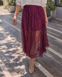 Mulled Wine Lace Midi Skirt