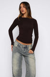 Only For Tonight Long Sleeve Top Dark Chocolate