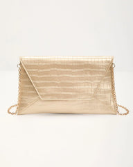 Perfect Timing Croc Metallic Envelope Clutch