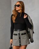 Holiday Elm Contrast Vegan Leather Trim Houndstooth Mini Skirt