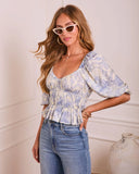 Honeyed Bluebell Smocked Novelty Blouse