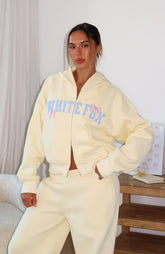 Daydreamers Madeline Boxy Zip Front Hoodie Lemon