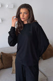 Come A Long Way Soft Lounge Long Sleeve Ribbed Tee Black