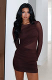 Like It Like That Long Sleeve Mini Dress Chocolate