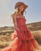 Novara Strapless Tiered Tulle Maxi Dress