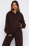 Chill Moves Oversized Henley Sweater Chocolate
