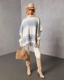 Maly Abstract Fringe Trim Poncho Sweater