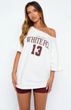 Everything In Time Off Shoulder Oversized Tee White