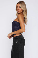 Let It Go Strapless Bustier Navy Polka Dot