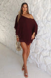 Just For Tonight One Shoulder Mini Dress Burgundy