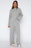 Come A Long Way Soft Lounge Ribbed Wide Leg Pants Grey Marle