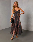 Ember Whisper Printed Fit And Flare Maxi Dress