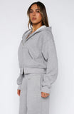 Come A Long Way Boxy Zip Front Hoodie Grey Marle