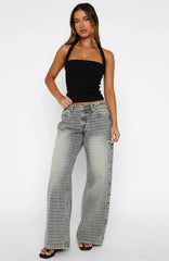Tropic Dream Halter Top Black