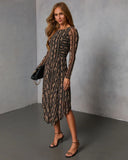 Rusted Rose Printed Mesh Midi Dress