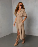 Backroad Blues Gingham Midi Shirt Dress