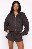 Hiding Away Boxy Zip Front Hoodie Dark Camo