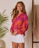 Remeah Print Pleated Chiffon Top