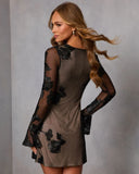 Misty Bloom Embroidered Floral Mesh Mini Dress