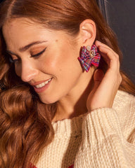 Honeyed Oak Plaid Bow Earrings