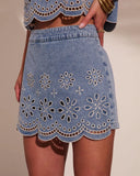 Kimberlin Denim Floral Eyelet Mini Skort