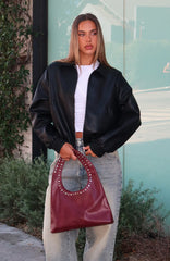 Might Cause Trouble PU Bomber Jacket Black