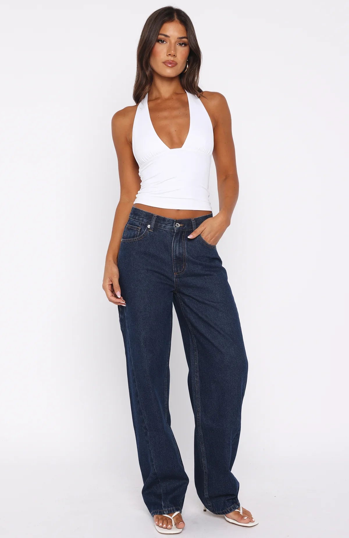Kiara Mid Rise Barrel Leg Jeans Dark Blue