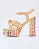 Vacay Vibes Multi Color Embroidered Platform Raffia Heels