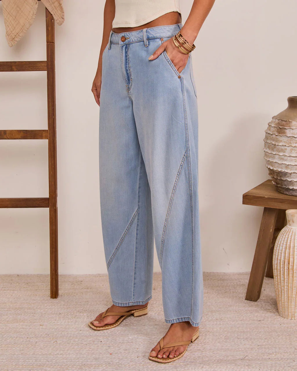 Kaleena Rigid Mid Rise Barrel Leg Jeans