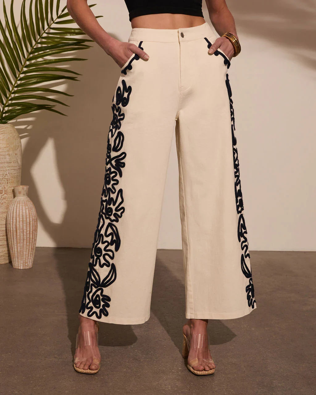 Emmerson Embroidery Wide Leg Denim