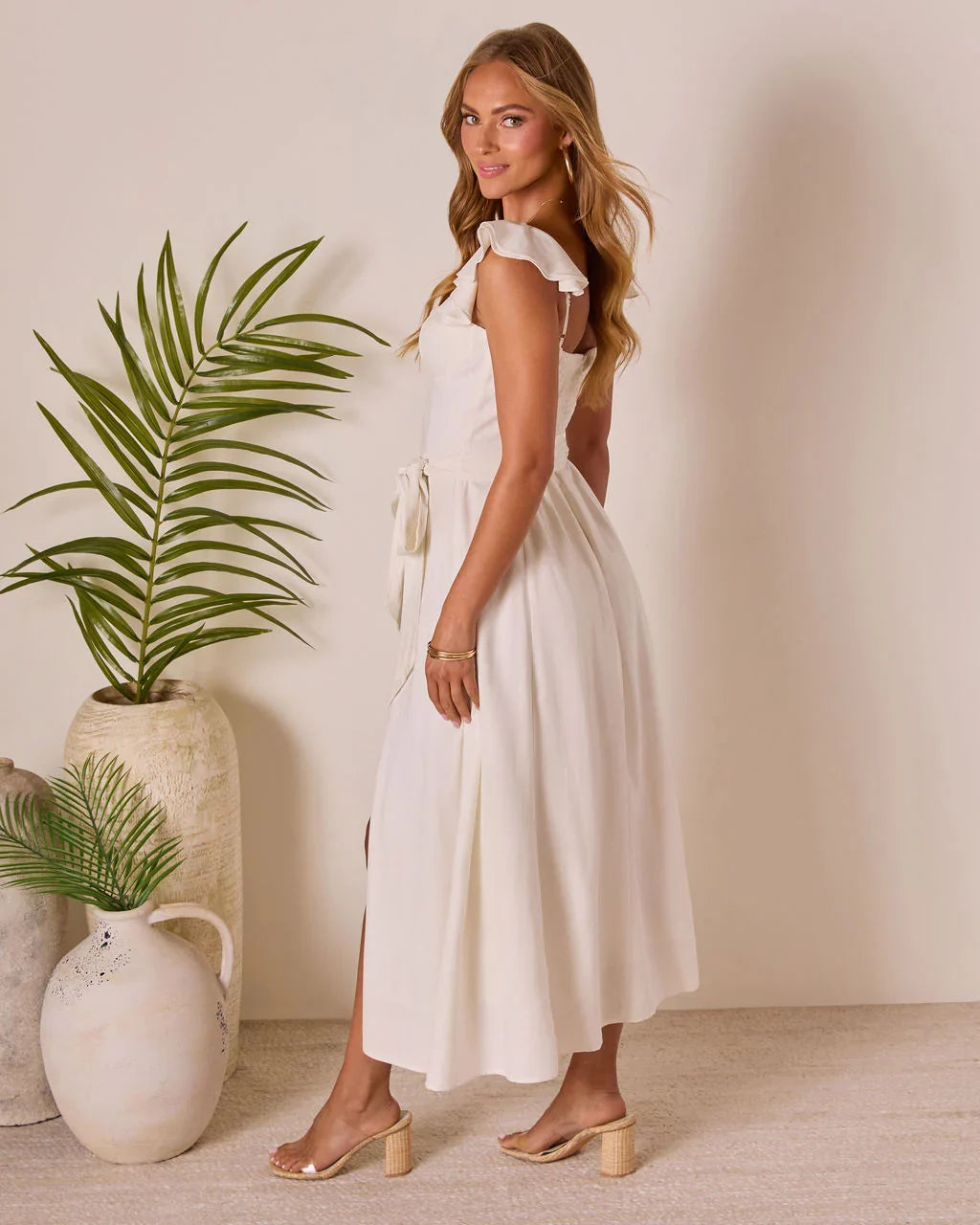 Perfect Date Cotton Tie Waist Midi Dress